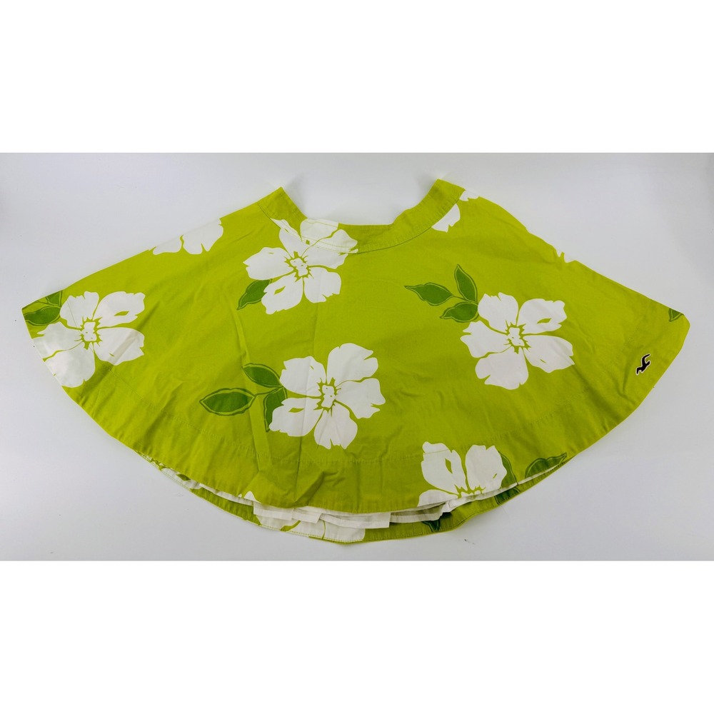 Hollister Lime‎ Green Hibiscus Floral Mini Skirt Small Tropical Skater Lined